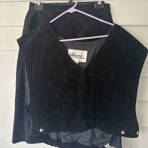 VINTAGE Wilsons Leather Vest & Skirt Black Leather Western Style Size M, Size 14